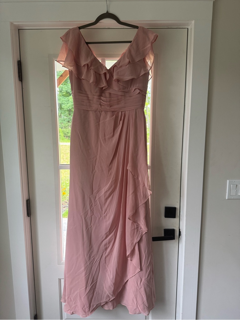 Dusty Blush Ruffle V-Neck Maxi Dress